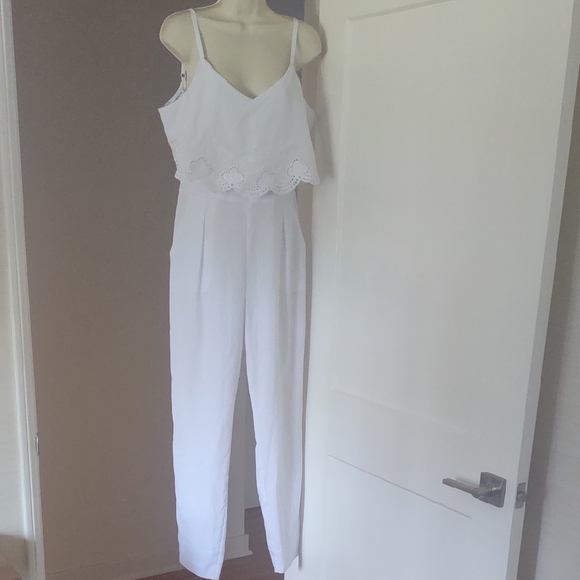 bebe Pants - Bebe White Embroidered Trim Jumpsuit - Size 10